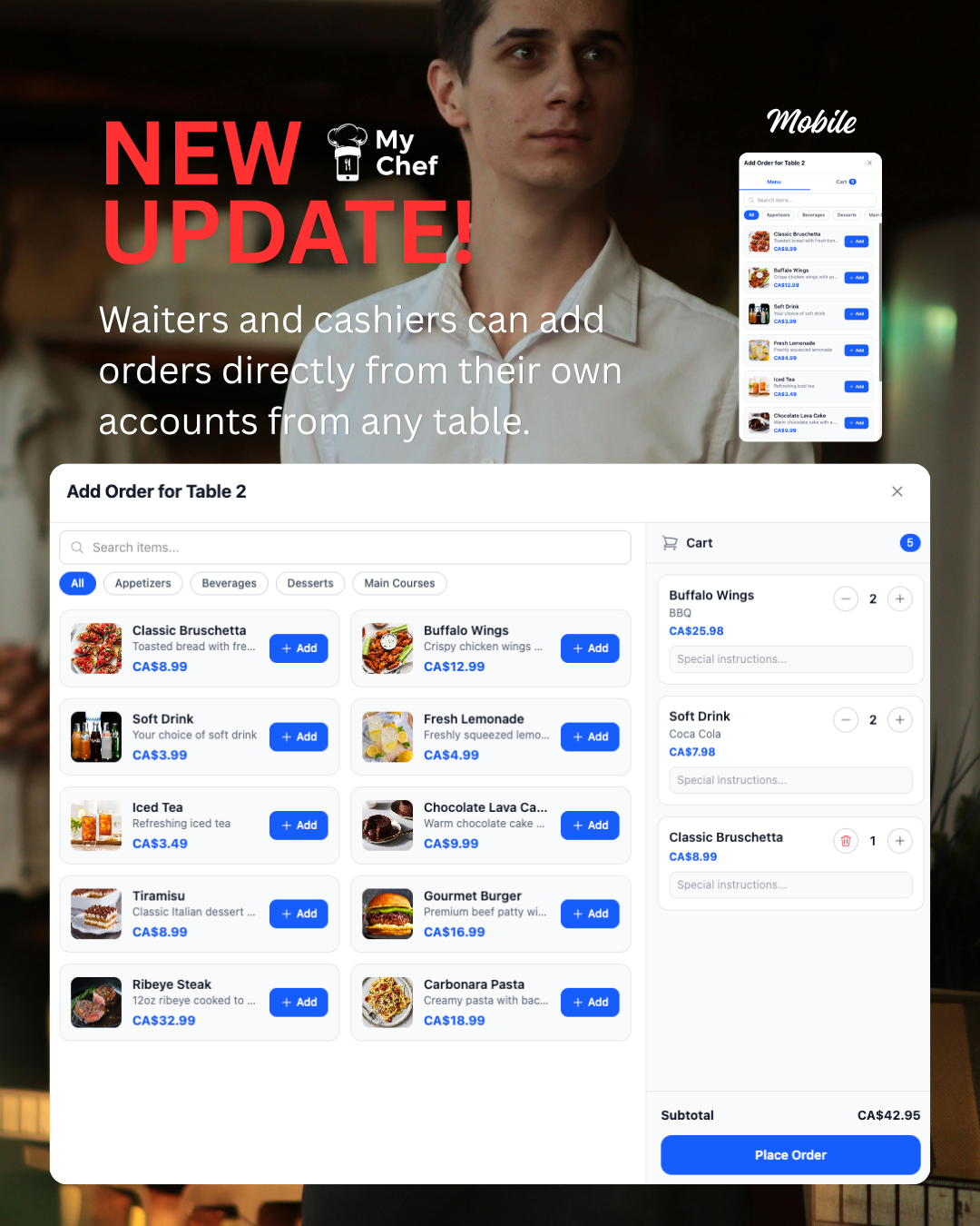 New Feature: Cashiers and Waiters Can Now Add Orders for Customers on MyChef